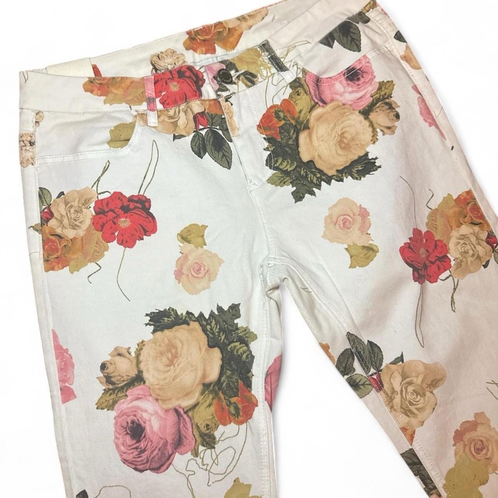 NEW Insight VTG 2010s White Vintage Floral Print Mid-Rise Skinny Pants — Size 26 - Picture 4 of 6